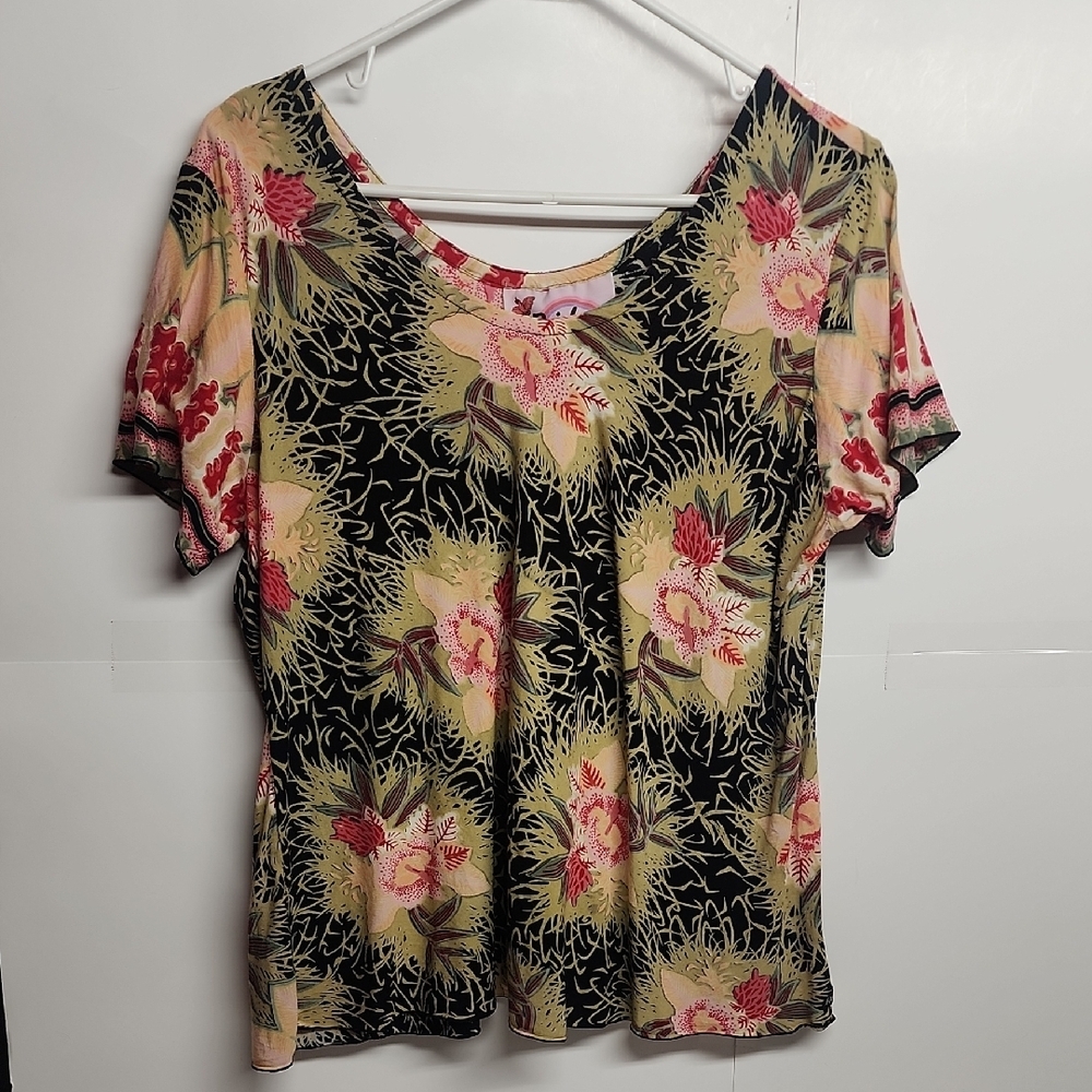 Rainbow Jo Vintage Handmade Black Floral  Beautiful Women's Sz XL Top